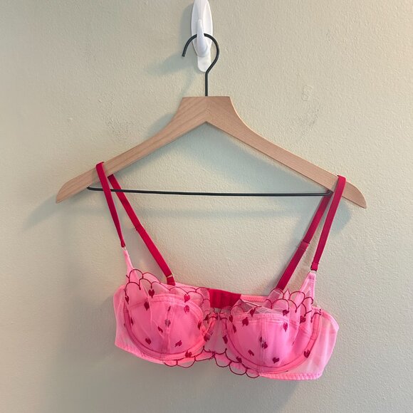 Adore Me Bettie Balconette Bra Size 36B Sachet Pink Lingerie Heart Red Sexy Wife - Picture 6 of 6